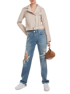 Mademoiselle Ivory Cropped Biker Jacket
