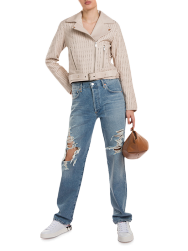 Mademoiselle Ivory Cropped Biker Jacket