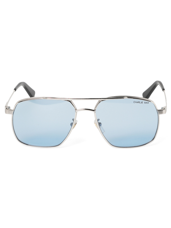 Metallic Silver-Blue Aviator Sunglasses