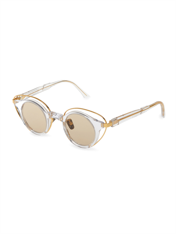 Gold/Clear Round Eye Overlay Frame Sunglasses
