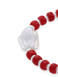 Red and White Beaded Necklace with Baroque Pearl