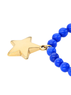 Blue Beaded Necklace with Gold Star Pendant