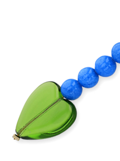 Blue Beaded Necklace with Green Heart Pendant