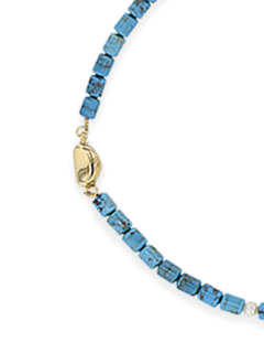 Blue and White Beaded Necklace with Double Gold Pendants