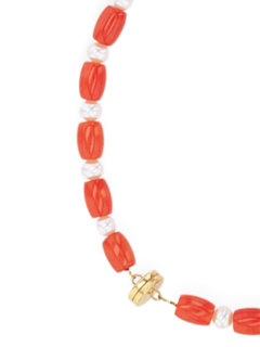 Red and White Beaded Necklace with Baroque Pearl