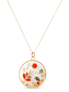 Love Autumn Enamel Necklace With Diamond | 18kt Yellow Gold