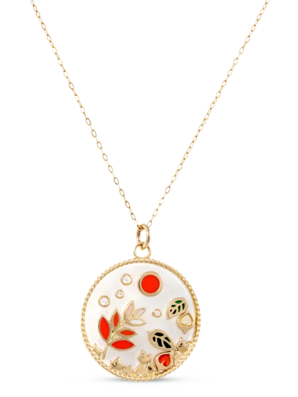 Love Autumn Enamel Necklace With Diamond | 18kt Yellow Gold