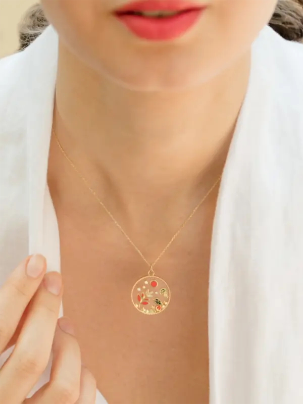 Love Autumn Enamel Necklace With Diamond | 18kt Yellow Gold