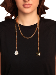 Yellow Gold Wrap Necklace with Star and Baroque Pearl Charms