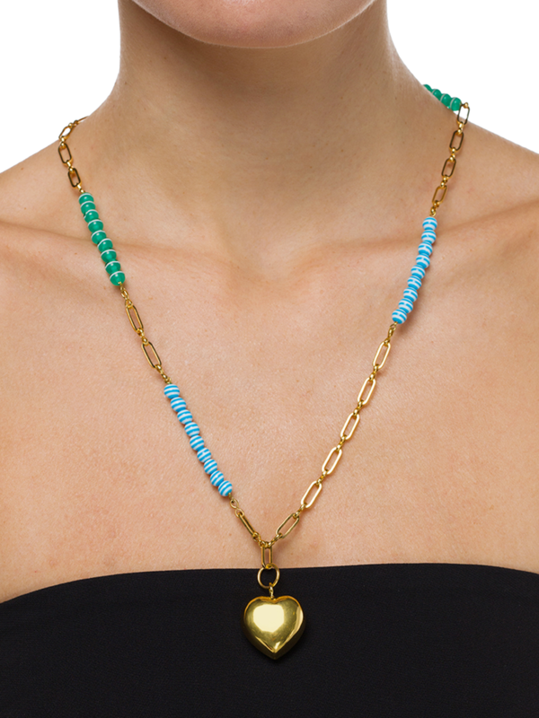 Chain and Beads Heart Necklace