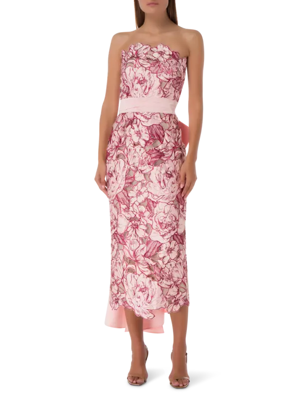 فستان متوسط الطول بخصر بوستيه مزين بعقدة فيونكة