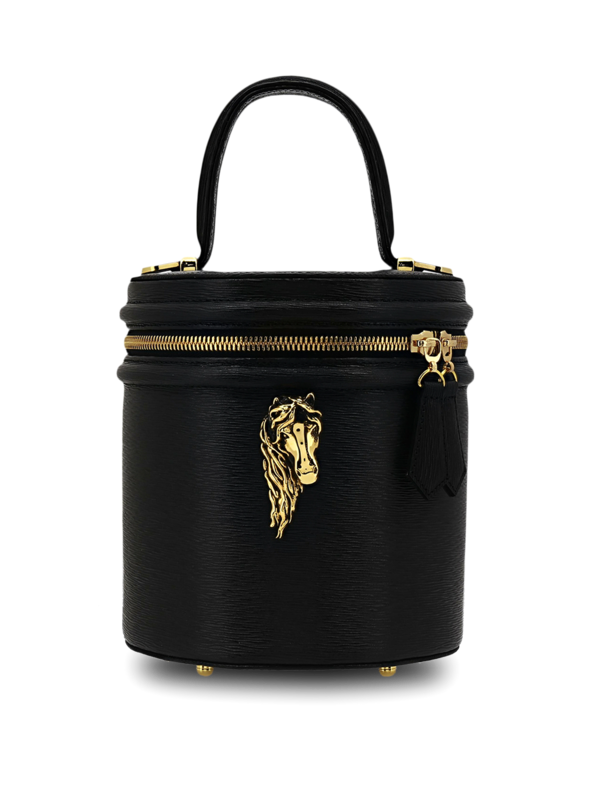 Structured Bucket Bag with Gold Horse Embellishment
