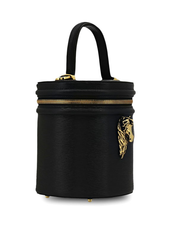 Structured Bucket Bag with Gold Horse Embellishment