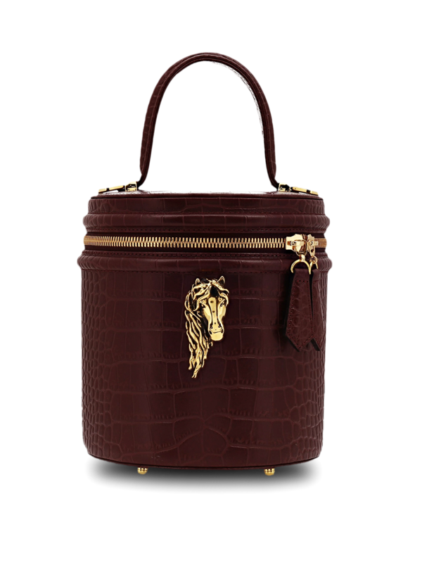 Structured Bucket Bag with Gold Horse Embellishment