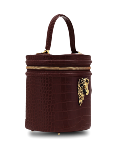 Structured Bucket Bag with Gold Horse Embellishment