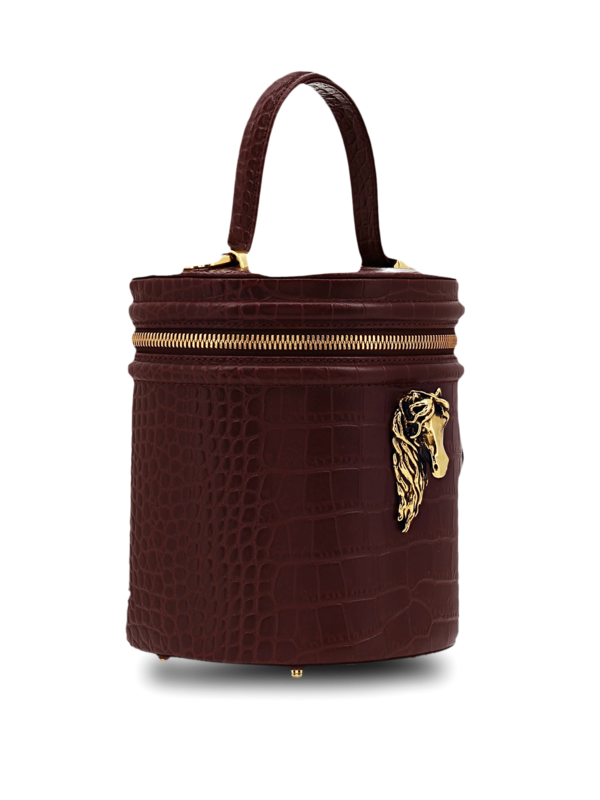 Structured Bucket Bag with Gold Horse Embellishment