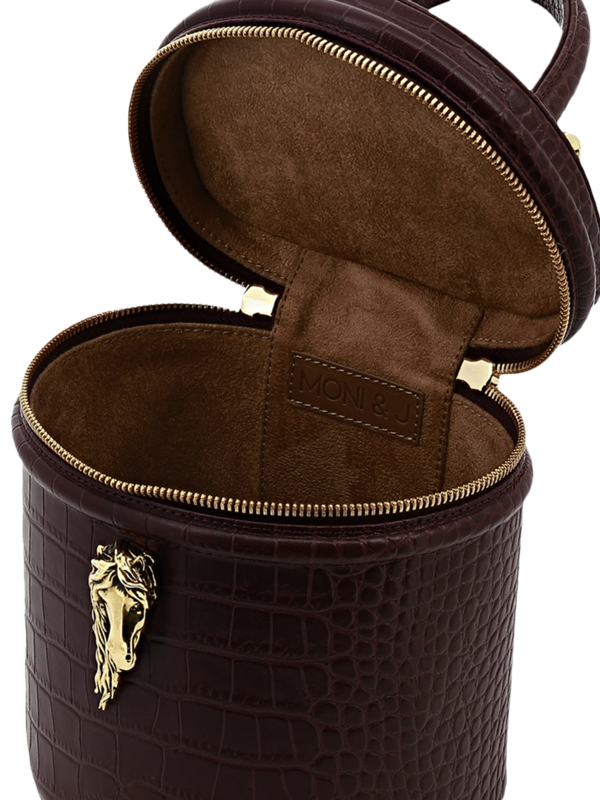 Structured Bucket Bag with Gold Horse Embellishment