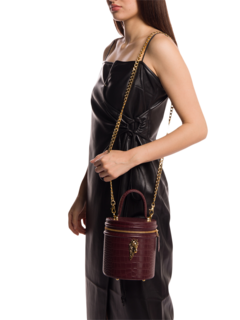 Structured Bucket Bag with Gold Horse Embellishment