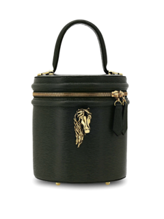 Structured Bucket Bag with Gold Horse Embellishment