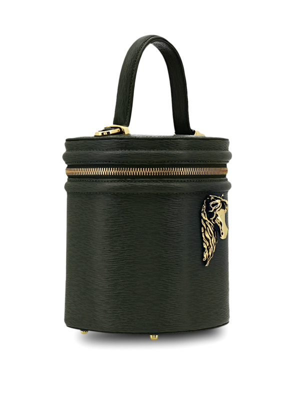 Structured Bucket Bag with Gold Horse Embellishment
