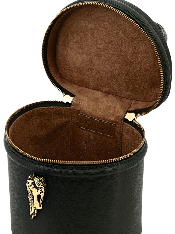 Structured Bucket Bag with Gold Horse Embellishment