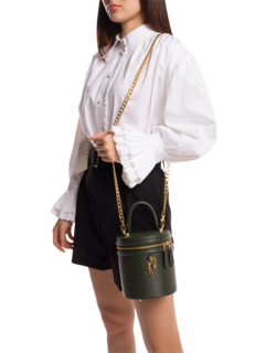 Structured Bucket Bag with Gold Horse Embellishment
