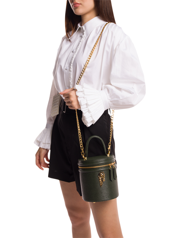 Structured Bucket Bag with Gold Horse Embellishment