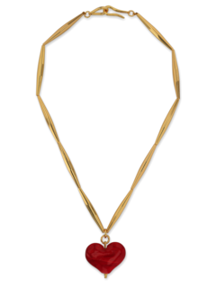 Gold Beaded Necklace with Heart Pendant