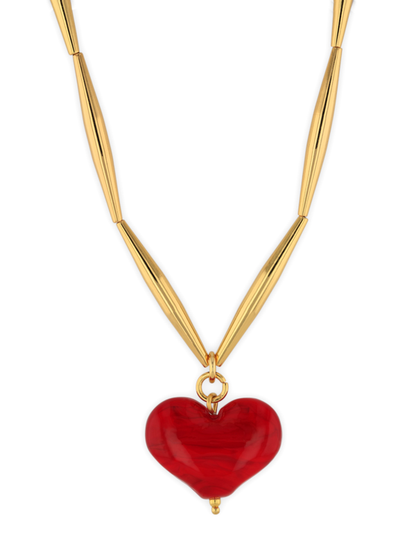 Gold Beaded Necklace with Heart Pendant
