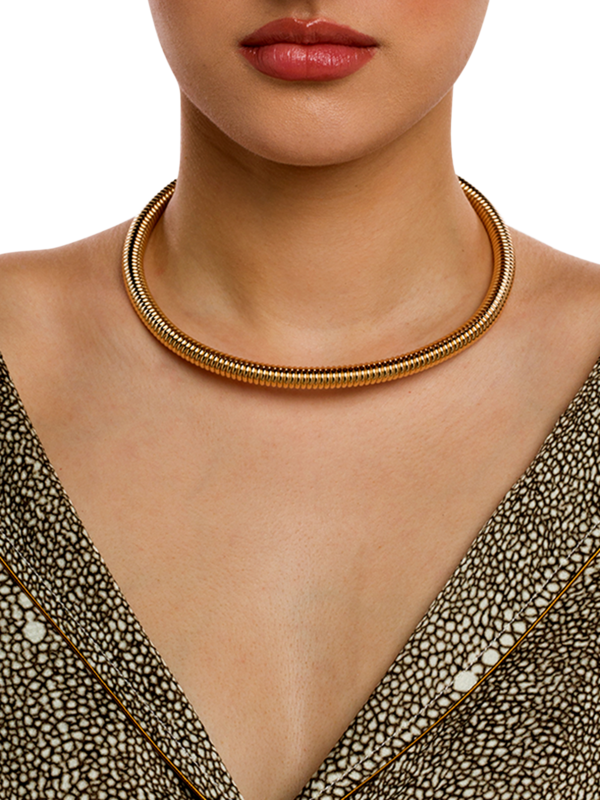 Embellished Gold "Massaï" Collar Necklace with Spring Detailing