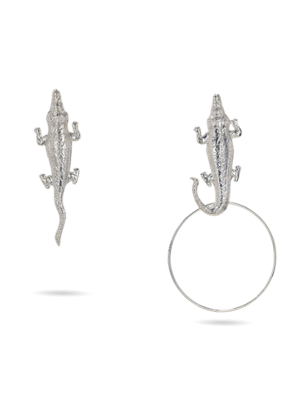 Silver Tone Alligator Earrings