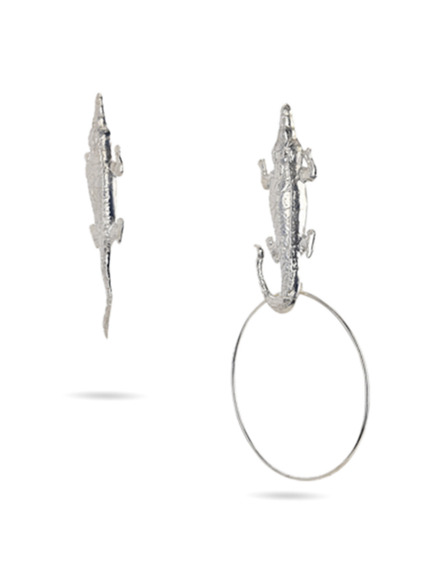 Silver Tone Alligator Earrings
