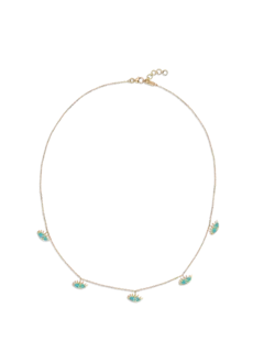 قلادة ذهبية مطلية بالمينا ومزينة بخمس دلايات بتصميم عين الحسد