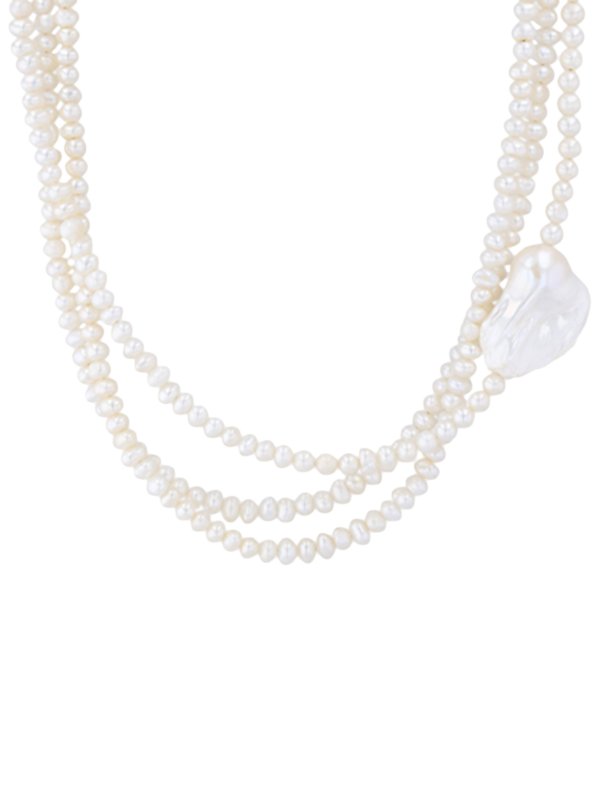 Layered Pearl Necklace with Statement Baroque Pearl