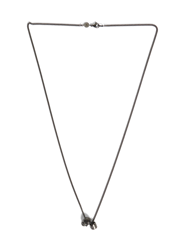 Gunmetal Logo Wheel/Skull Charm Necklace
