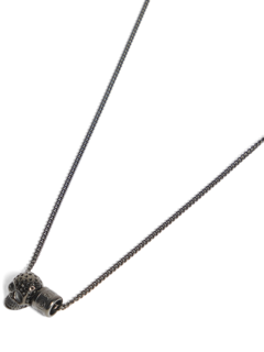 Gunmetal Logo Wheel/Skull Charm Necklace