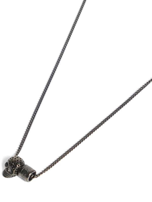 Gunmetal Logo Wheel/Skull Charm Necklace