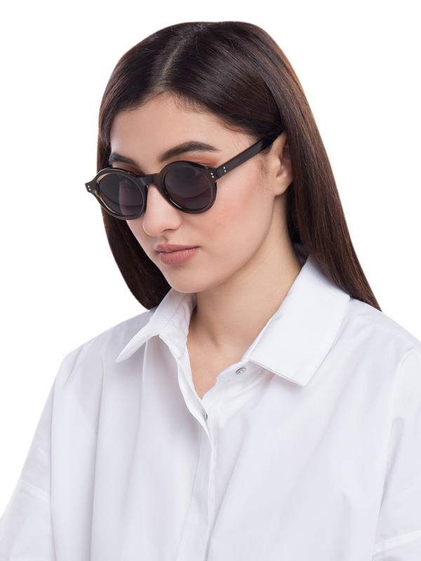 Brown Raf Round Sunglasses With Gray Tinted Lenses