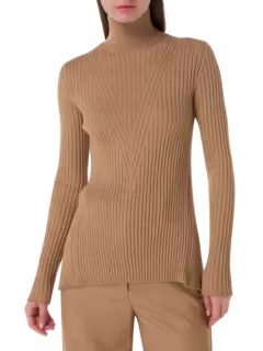 سترة محبوكة مضلعة بأكمام طويلة وظهر مفتوح