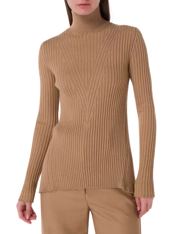 سترة محبوكة مضلعة بأكمام طويلة وظهر مفتوح