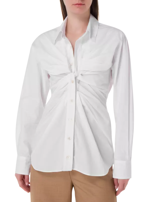 قميص بوبلين بأكمام طويلة بتفاصيل عقدة