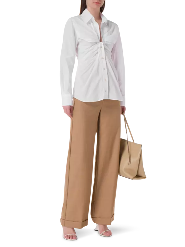 قميص بوبلين بأكمام طويلة بتفاصيل عقدة