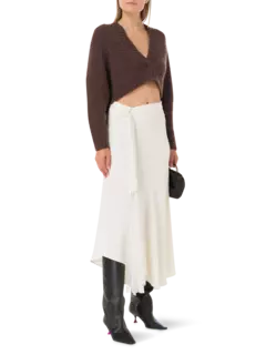 تنورة كادي متوسطة الطول بحزام مزين بشراشيب