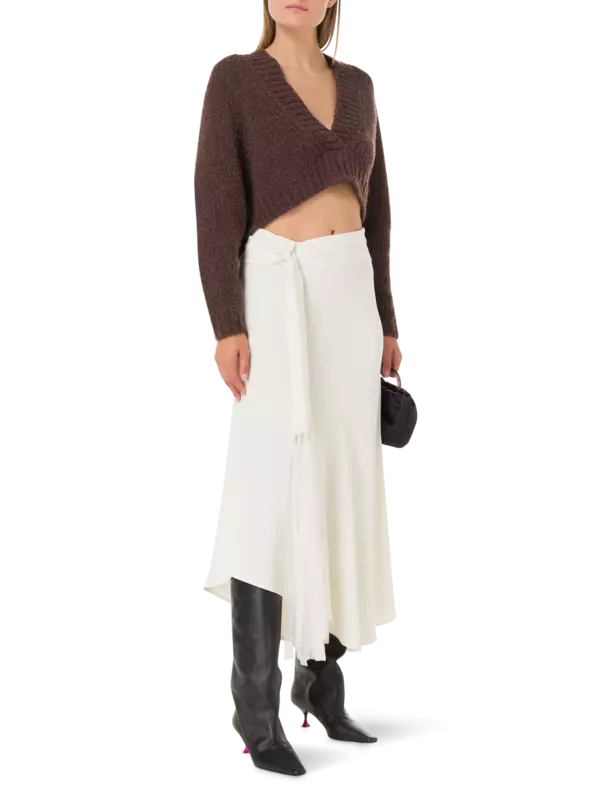 تنورة كادي متوسطة الطول بحزام مزين بشراشيب