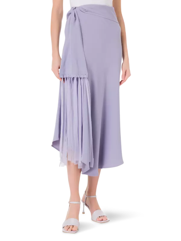 تنورة كادي متوسطة الطول بحزام مزين بشراشيب