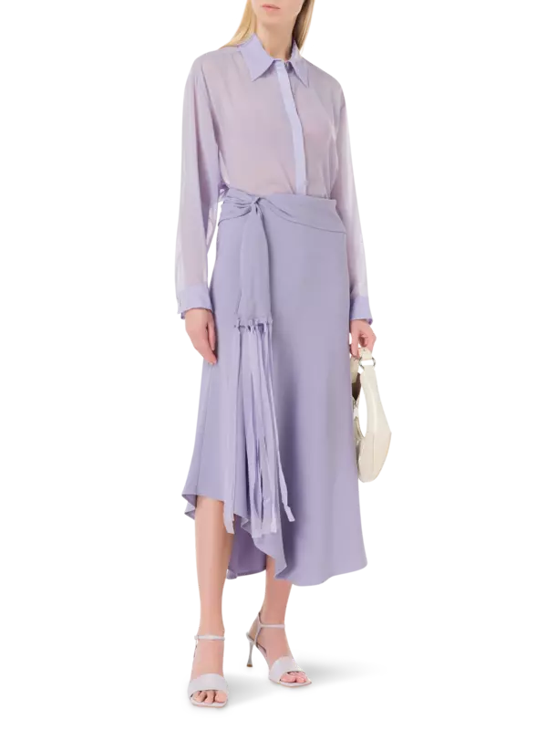 تنورة كادي متوسطة الطول بحزام مزين بشراشيب