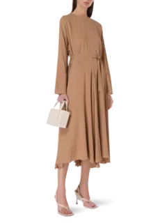 فستان كريب دي شاين متوسط الطول بأكمام طويلة ورقبة دائرية