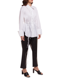 Long White Linen Shirt with String Detail