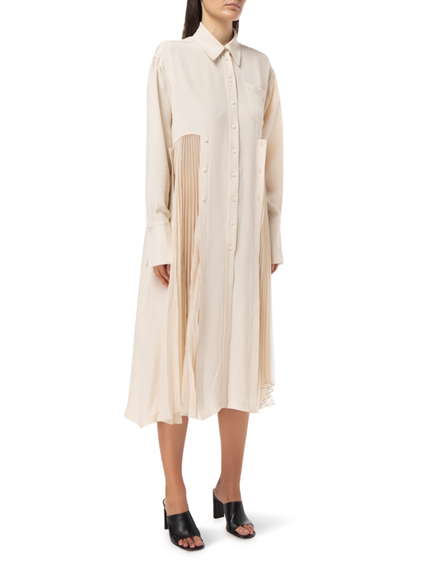 COMBO PLEATED SHIRT DRESS