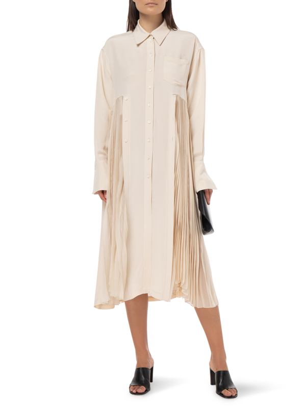 COMBO PLEATED SHIRT DRESS